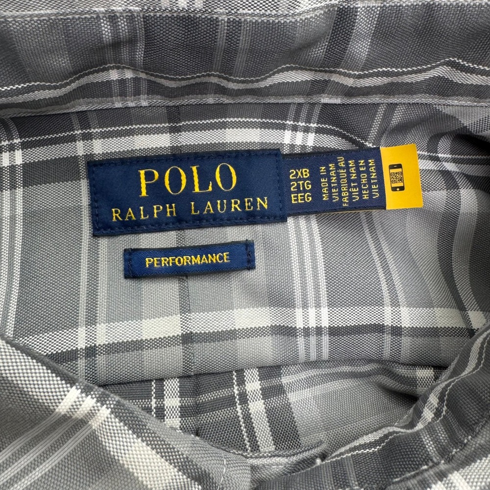 Polo Ralph Lauren Button Down Shirt Mens 2XB Gray Plaid Performance Long Sleeve - Picture 3 of 11